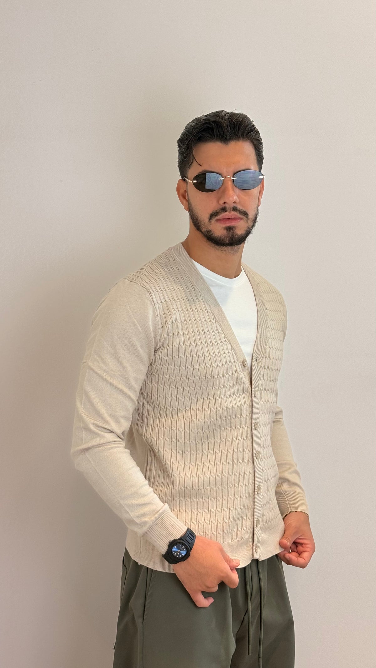 Cardigan Uomo Beige Panna a Trecce – Eleganza e Stile Raffinato