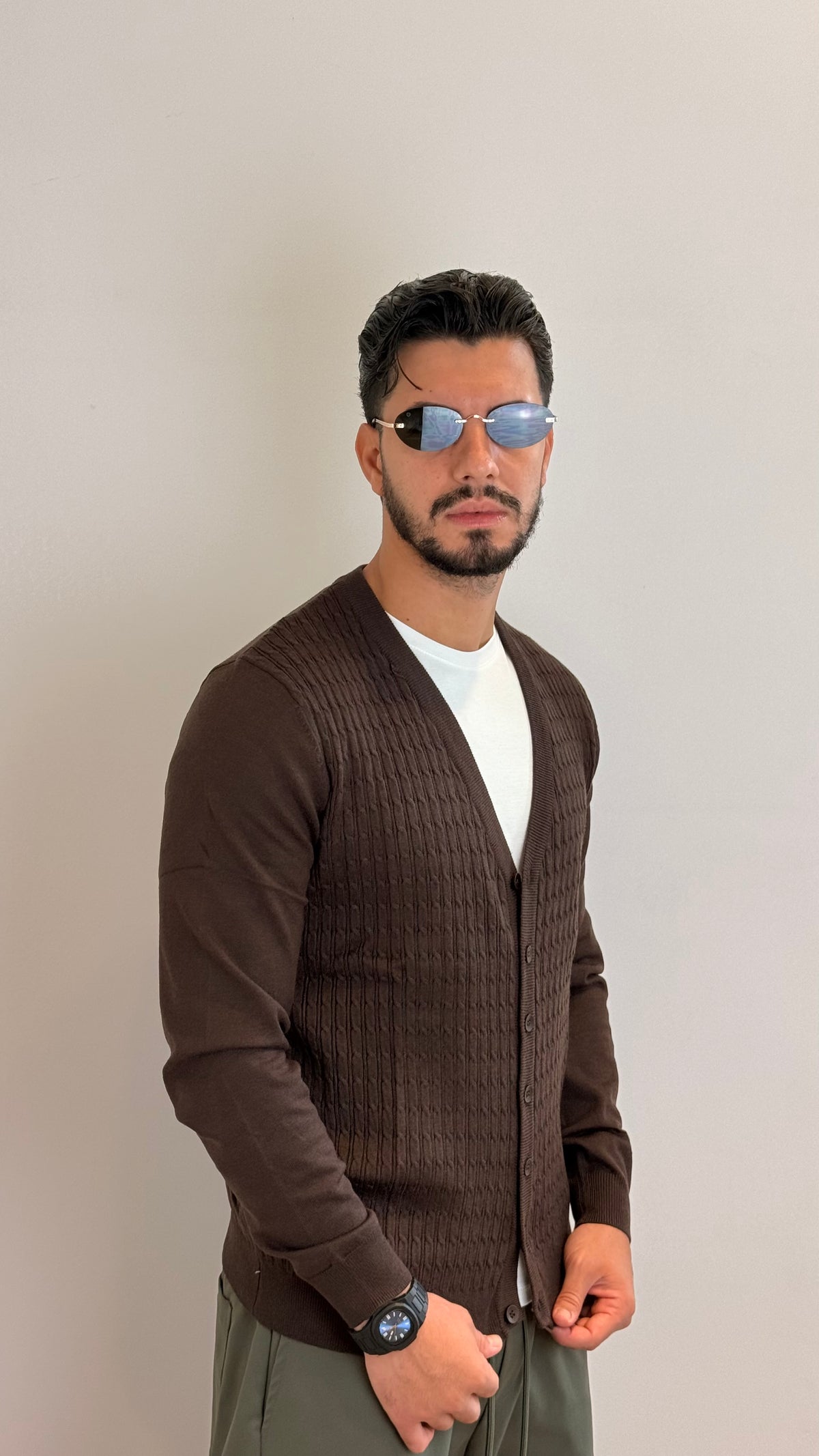 Cardigan Uomo Marrone Cioccolato a Trecce – Stile Casual Elegante
