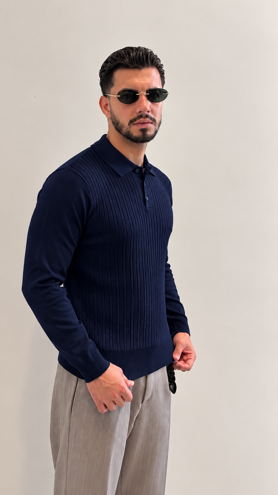 Maglia filo 3 bottoni blu scuro