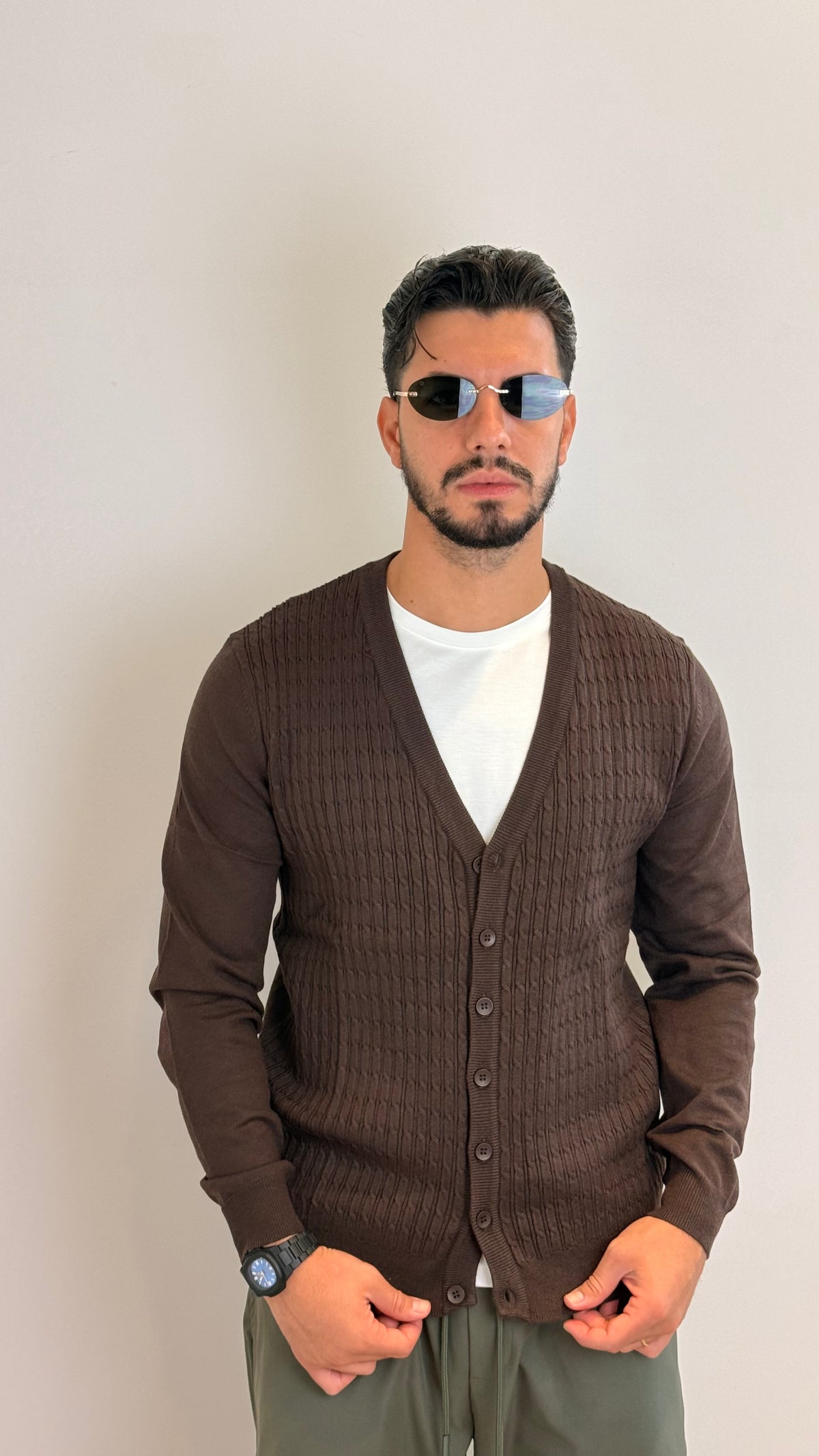 Cardigan Uomo Marrone Cioccolato a Trecce – Stile Casual Elegante