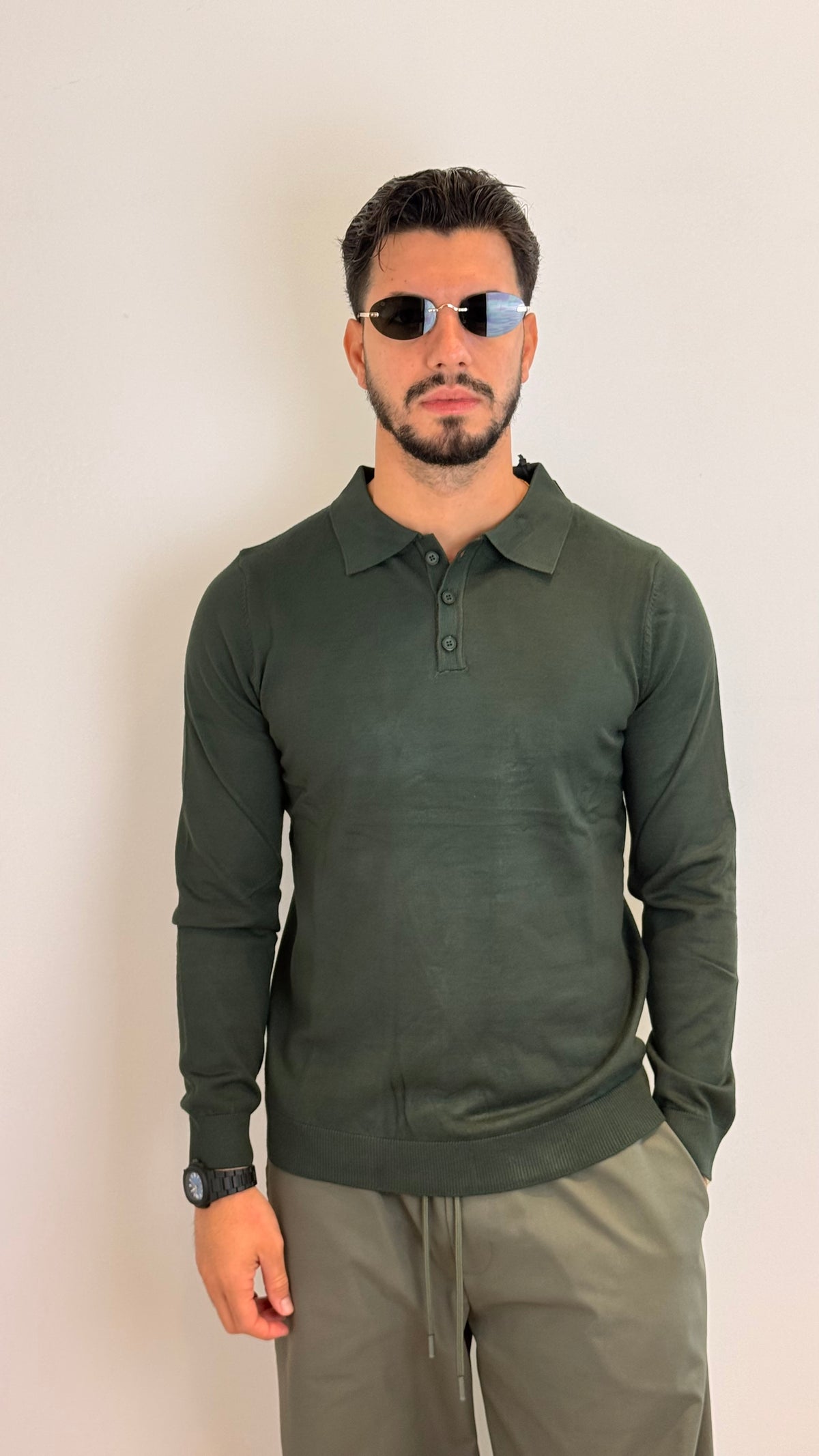 Maglia Polo Uomo a Maniche Lunghe Verde Bosco – Casual Elegante