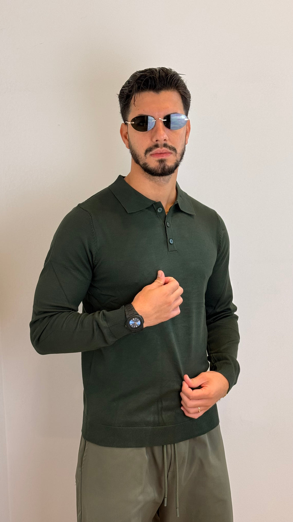 Maglia Polo Uomo a Maniche Lunghe Verde Bosco – Casual Elegante