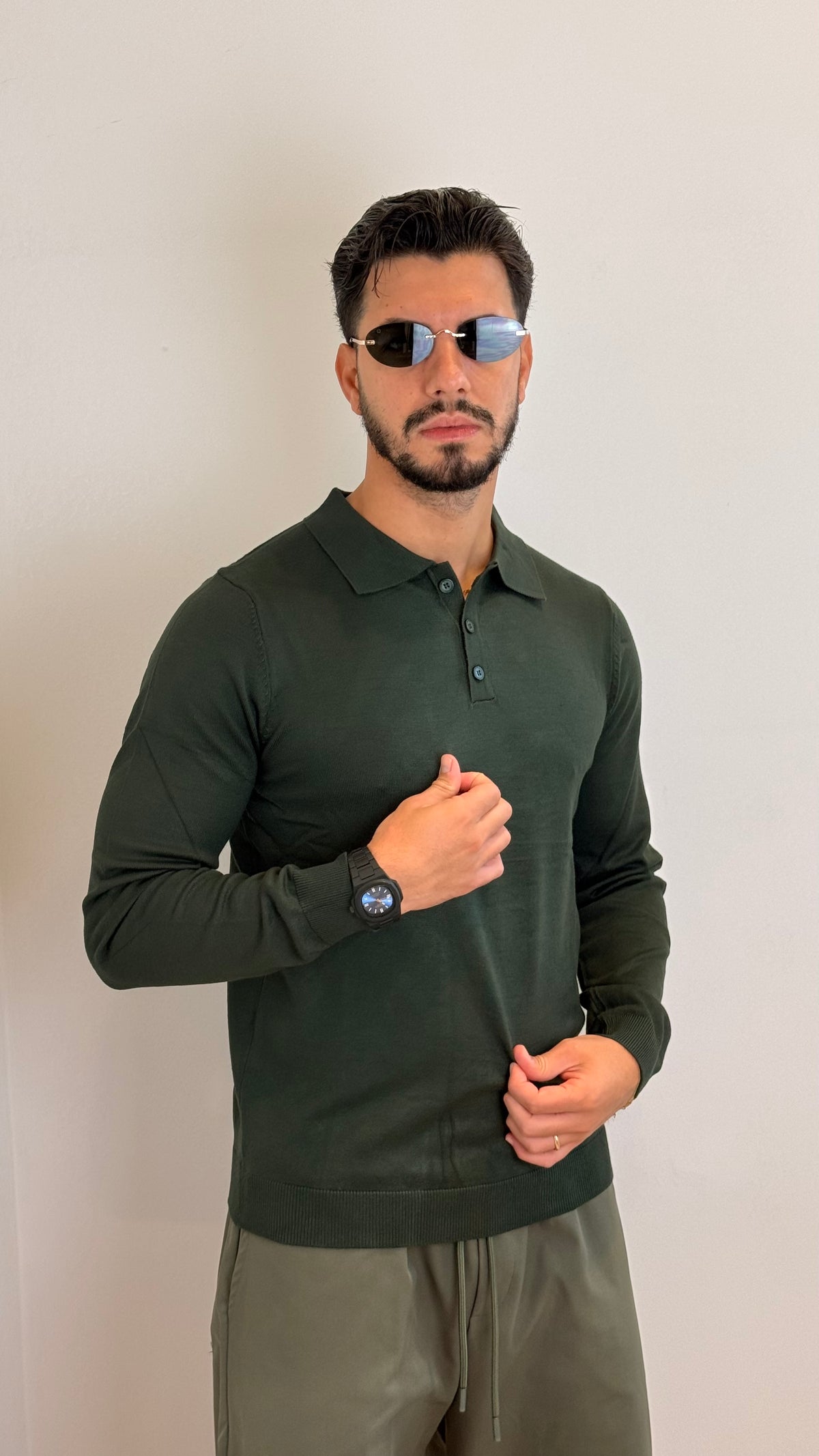 Maglia Polo Uomo a Maniche Lunghe Verde Bosco – Casual Elegante