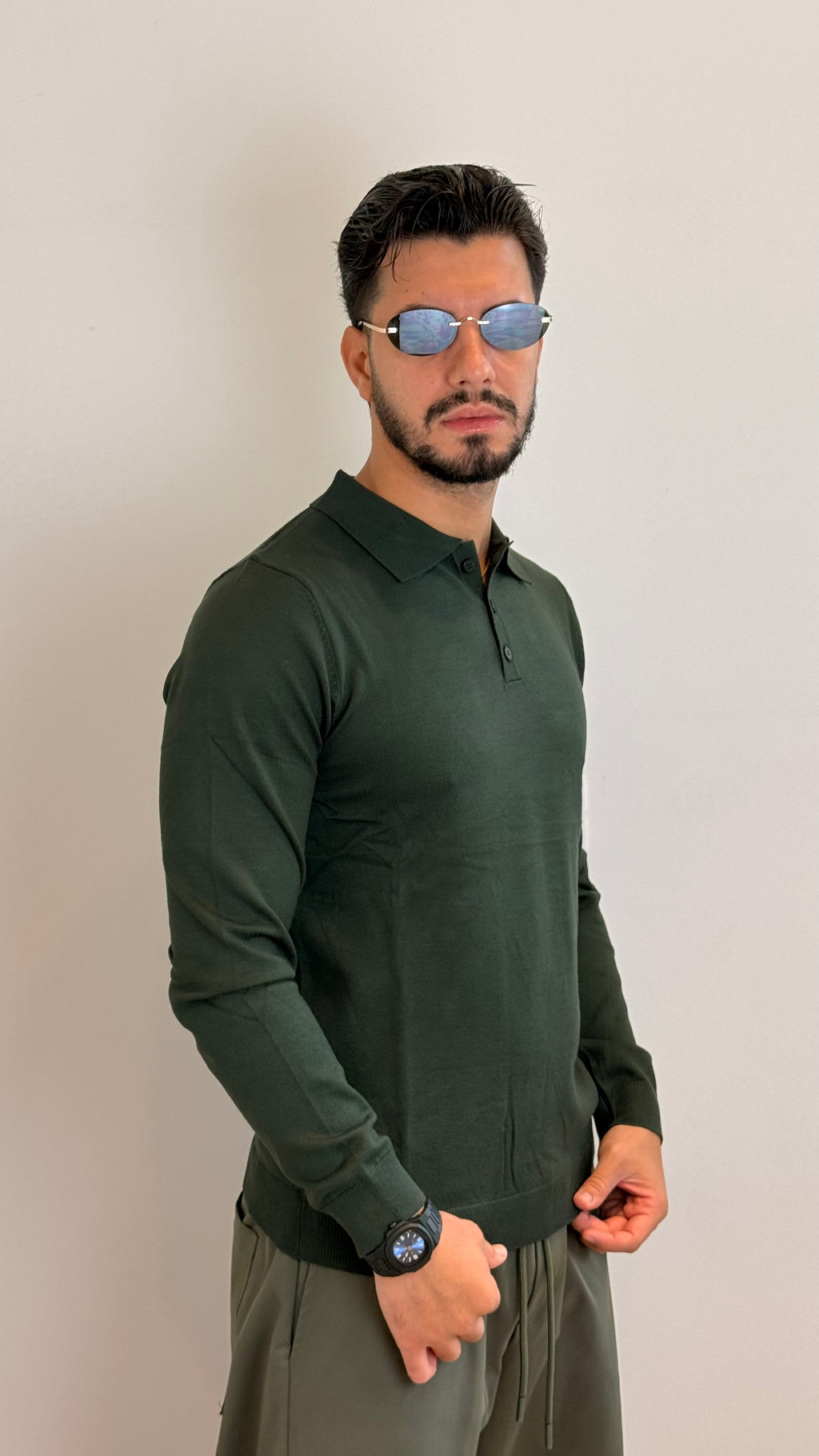 Maglia Polo Uomo a Maniche Lunghe Verde Bosco – Casual Elegante