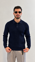Maglia filo 3 bottoni blu scuro