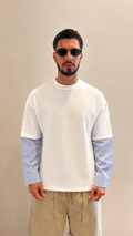 T-Shirt Bianca con Maniche a Contrasto