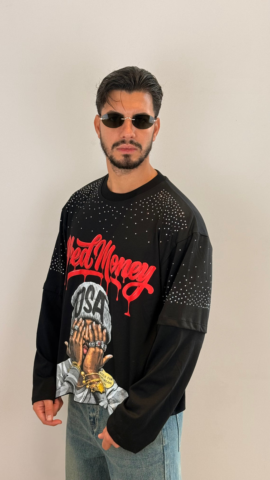 Maglia Oversize Black Studs – Streetwear
