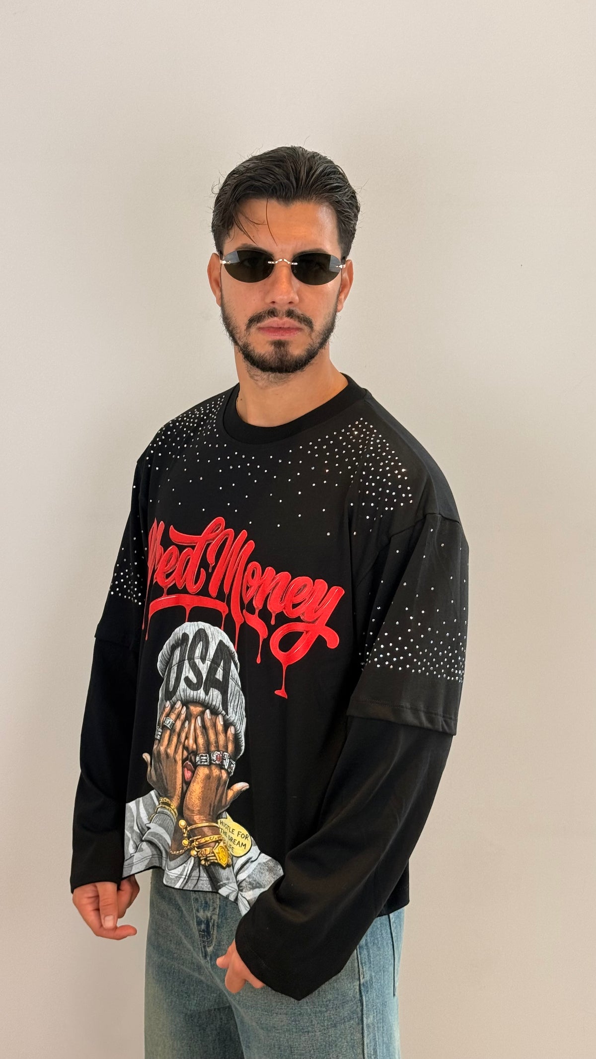 Maglia Oversize Black Studs – Streetwear
