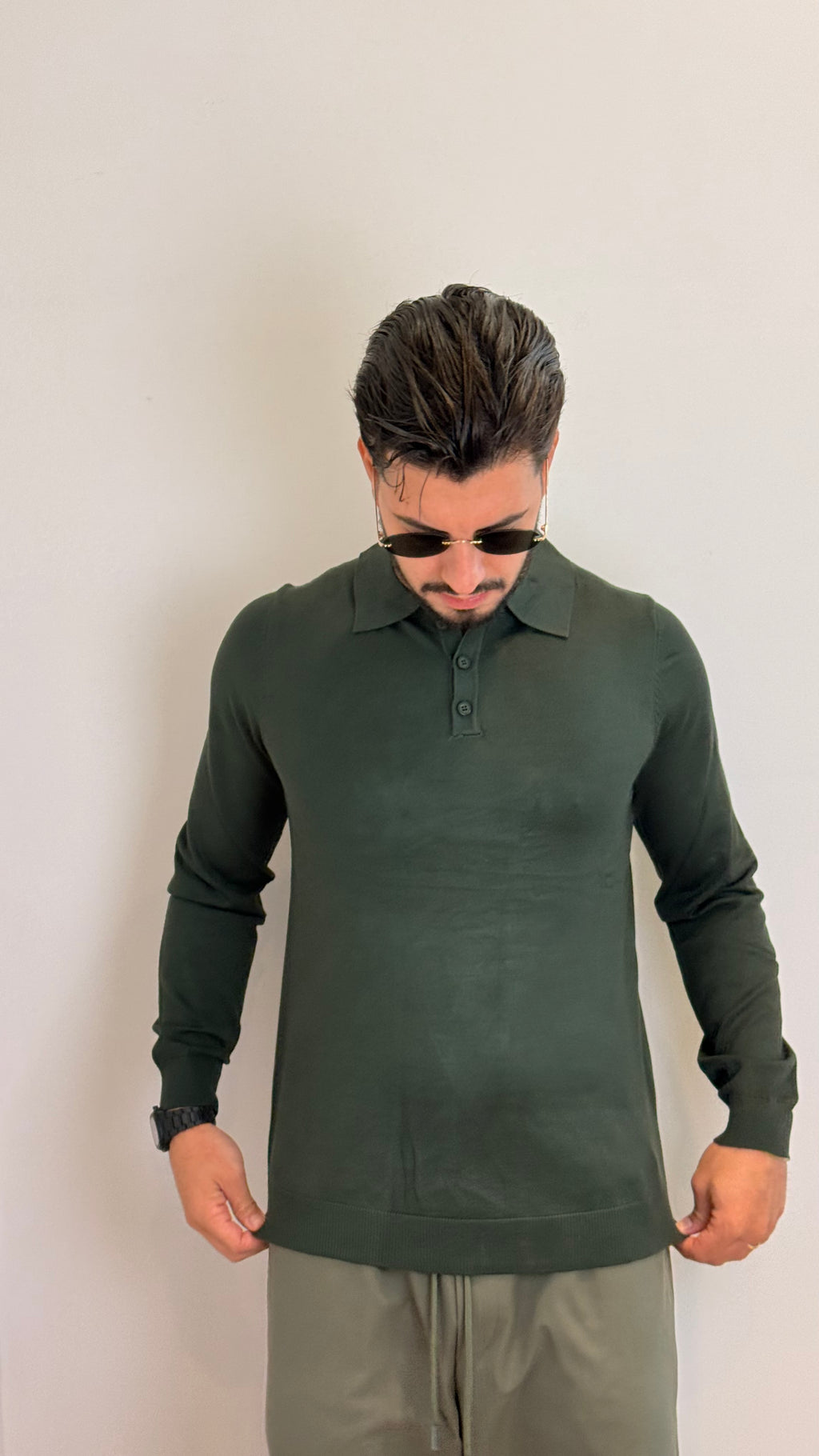 Maglia Polo Uomo a Maniche Lunghe Verde Bosco – Casual Elegante