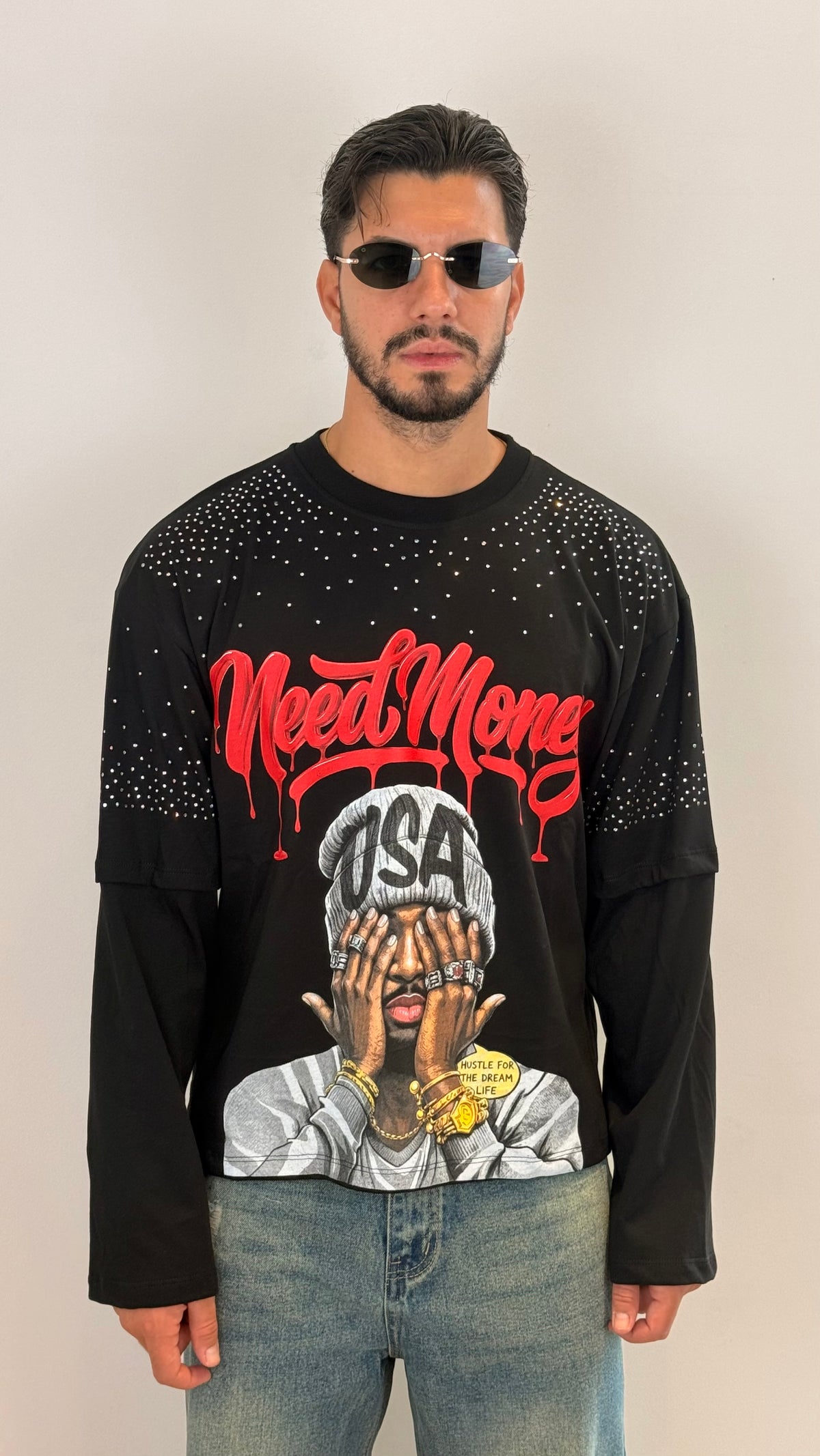 Maglia Oversize Black Studs – Streetwear