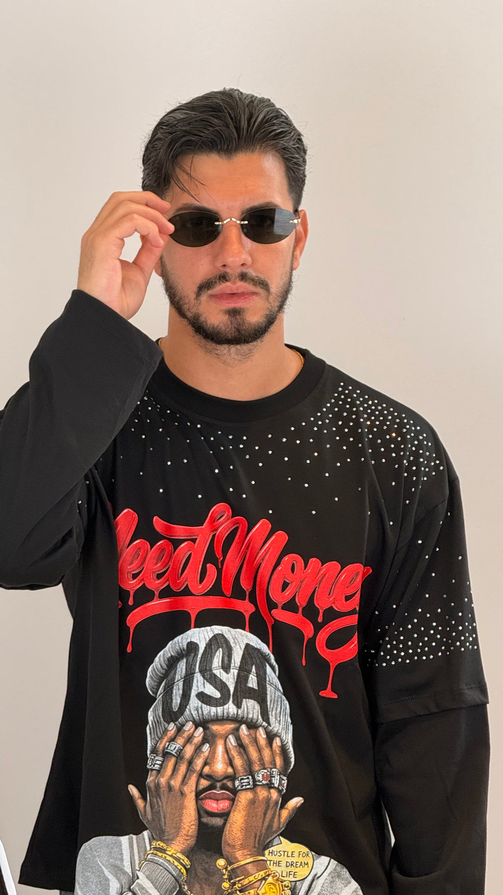 Maglia Oversize Black Studs – Streetwear