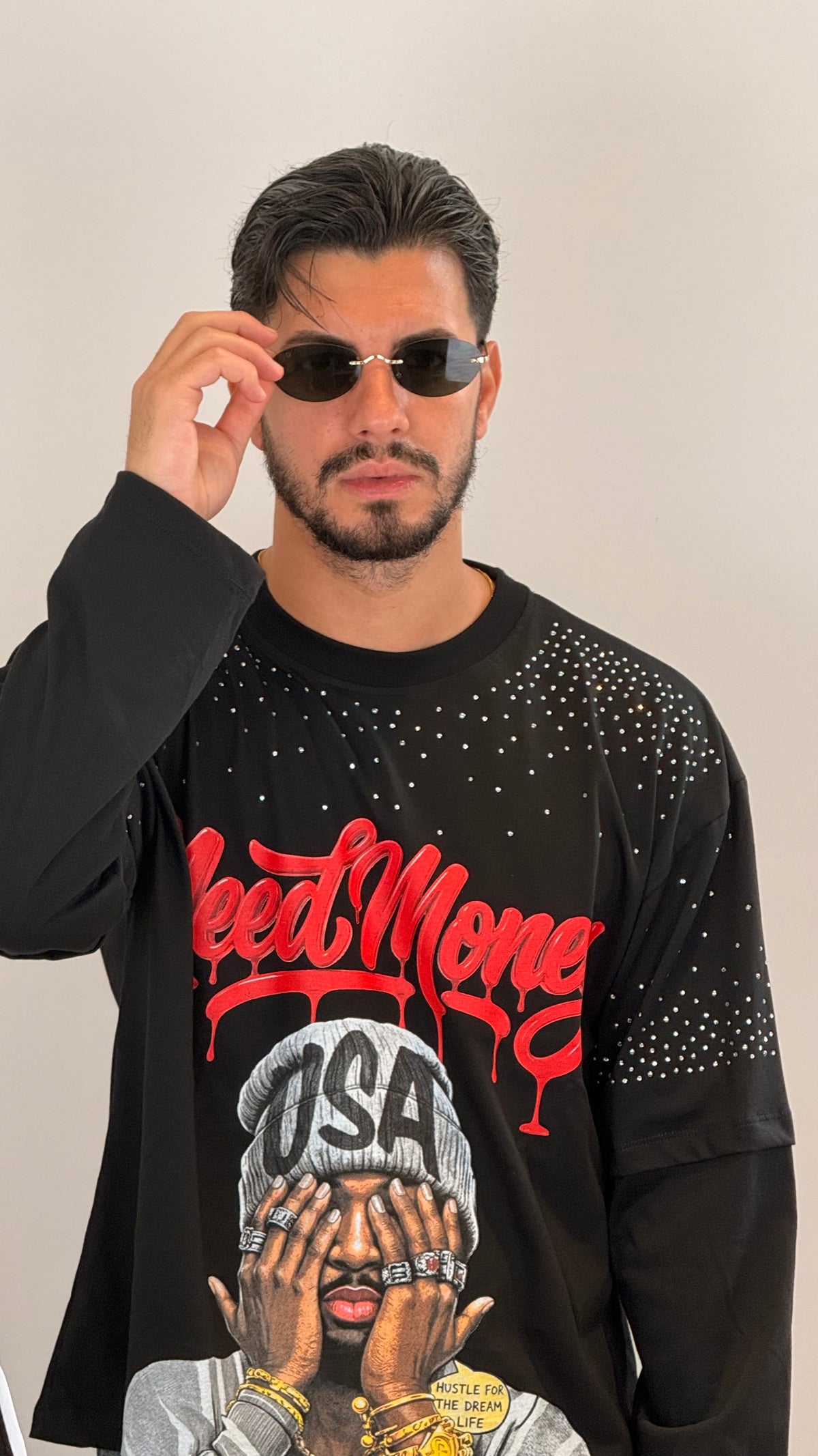 Maglia Oversize Black Studs – Streetwear